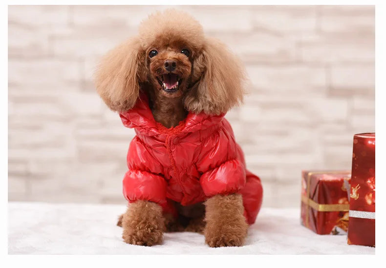Keep your furry friend warm and stylish in the winter with this dog jumpsuit romper—perfect for overall comfort and coziness! -