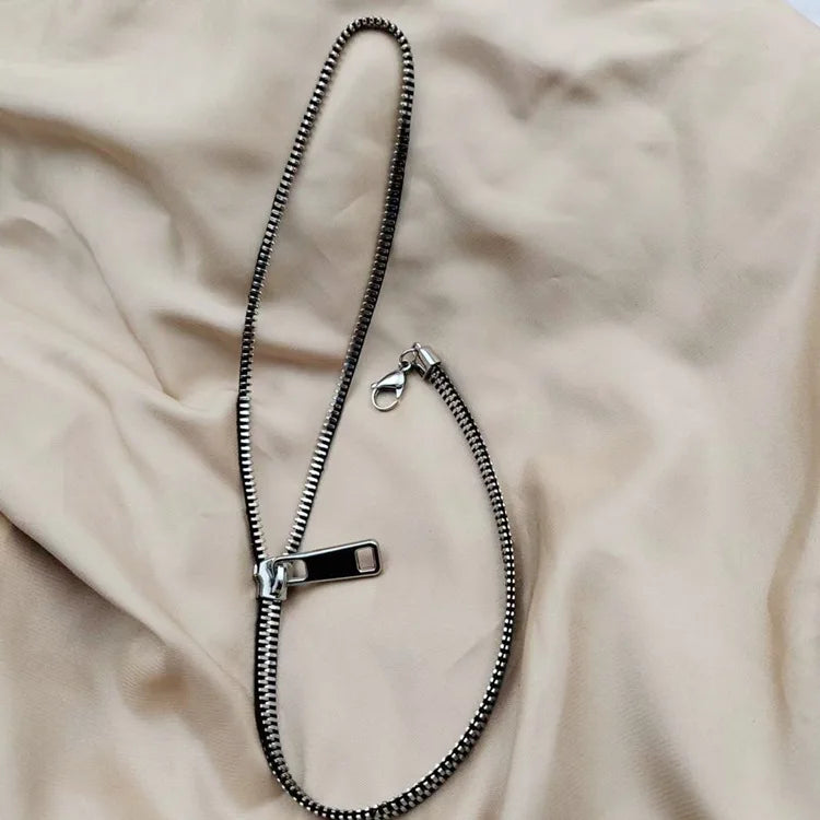Niche design sense two wear zipper collarbone necklace women's -