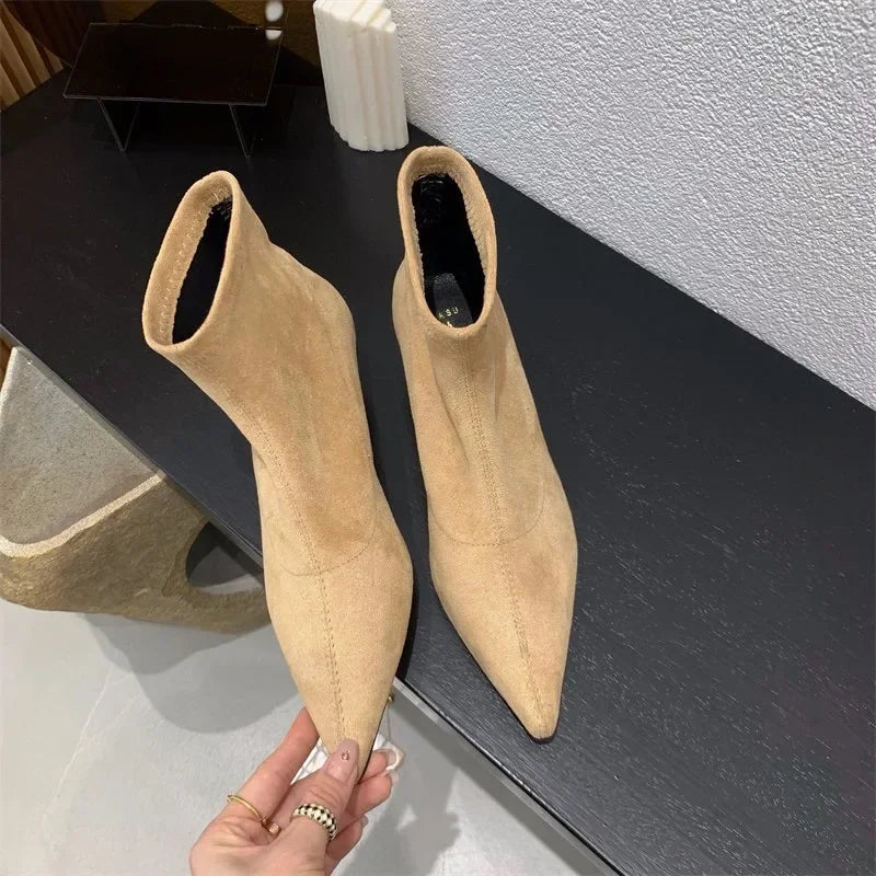 Shoes for Women 2025 High Quality Elegant Ankle Women's Boots Fashion Back Zipper Solid Office and Career Sexy Pointed Toe Boots -