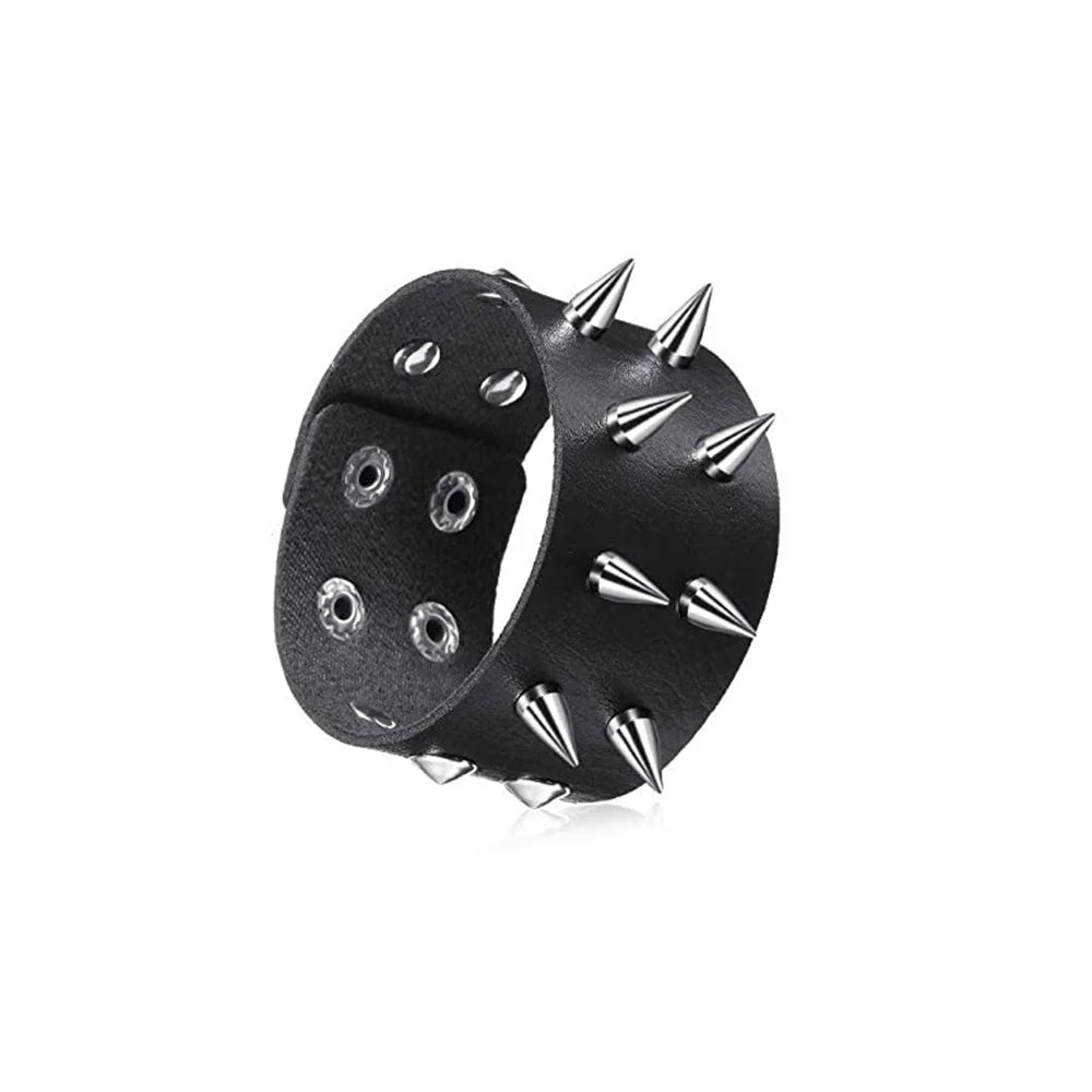 Black Round Square Gothic Spike Bracelet -