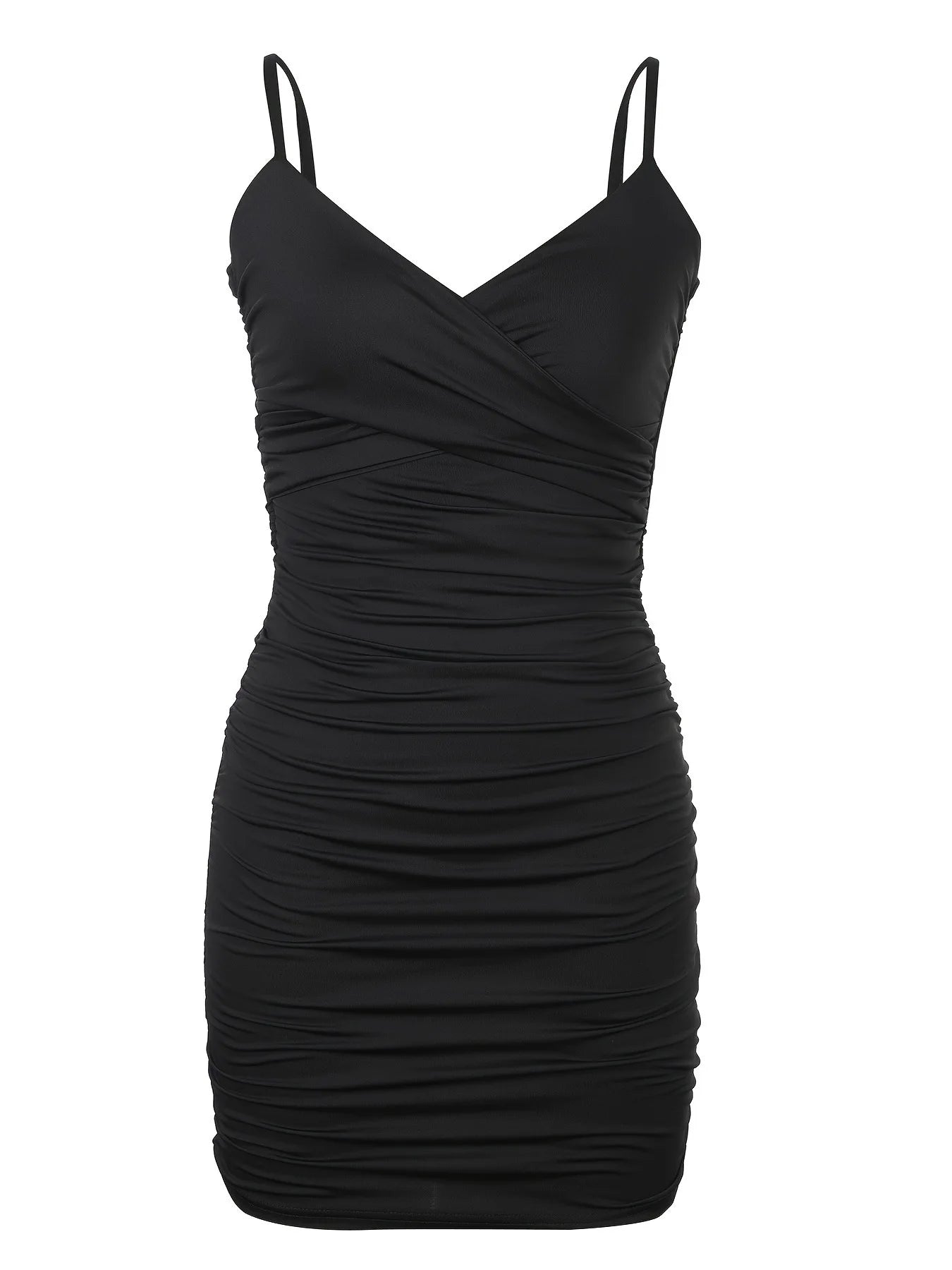 European and American summer backless sexy V-neck camisole dress women's pleated hip hugging dress -