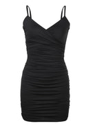 European and American summer backless sexy V-neck camisole dress women's pleated hip hugging dress -