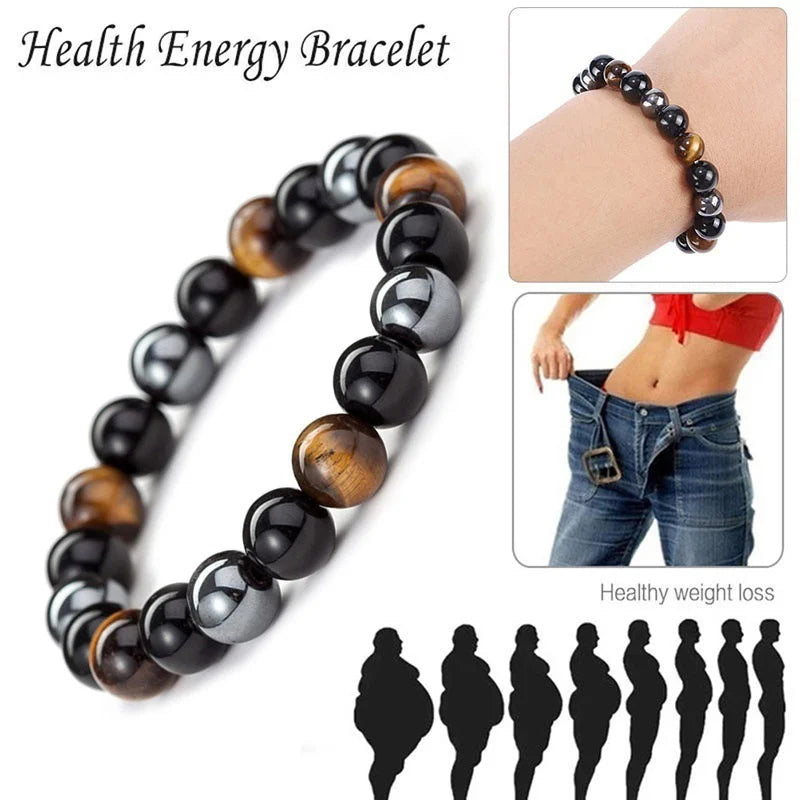Natural Black Obsidian Hematite Tiger Eye Beads Bracelets -