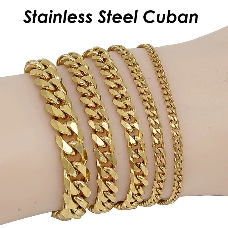 10 Pcs Cuban Bracelet Stainless Steel -