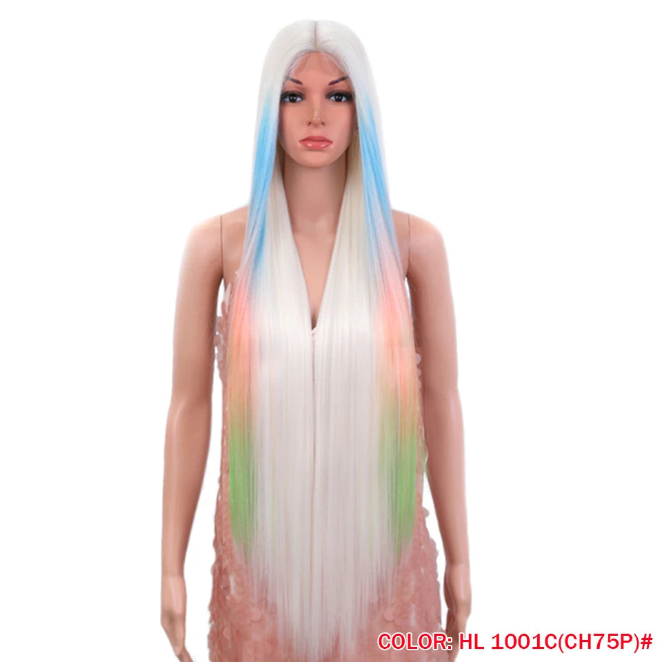 Make a bold statement with this super long 38 straight lace front wig—featuring a stunning Lolita pink and blonde blend, perfect for cosplay and standout style! -