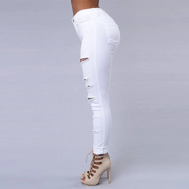 High Waist Ripped Women's Skinny Jeans -
