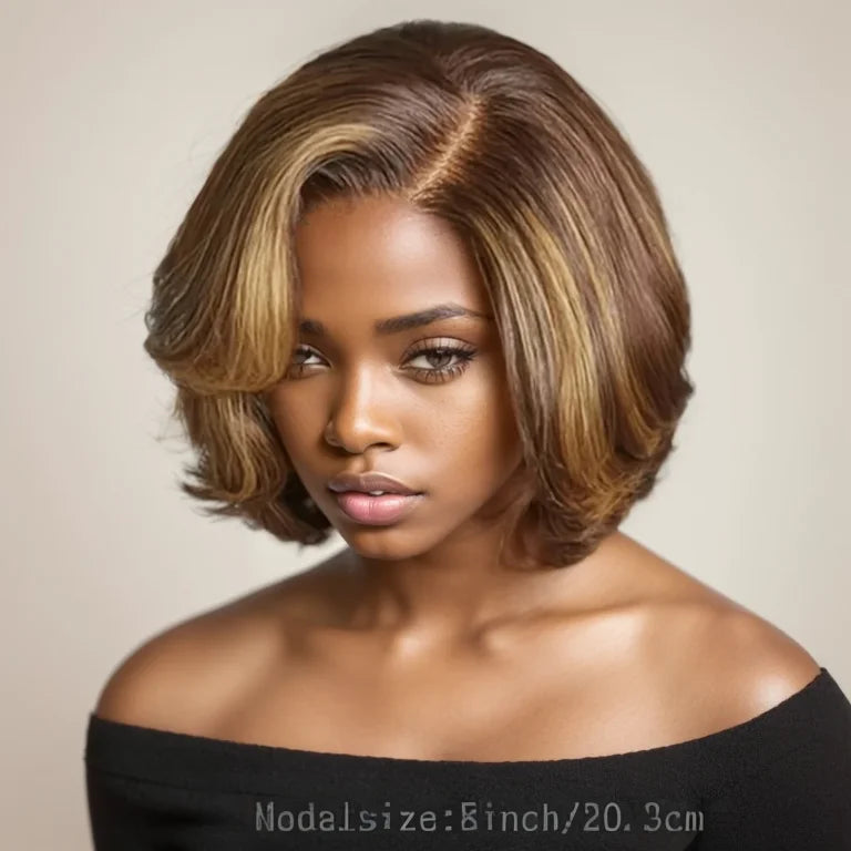 Turn heads with these 13x4 transparent lace front wigs—featuring highlight colors in a sleek straight pixie cut or short bob, crafted from 100% human hair for a natural, stylish look! -