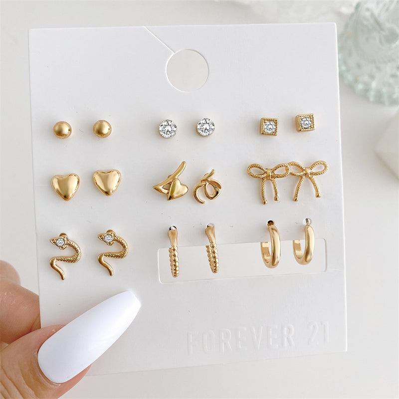Trendy Vintage Gold Color Earrings Set Pearl Stud Earrings -