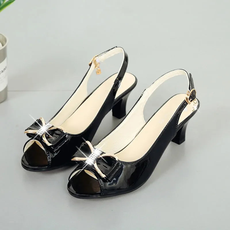 Cresfimix Women Classic High Quality White Pu Leather Peep Toe Square Heel Shoes Lady Cool Black Office Summer Heels A9841 -