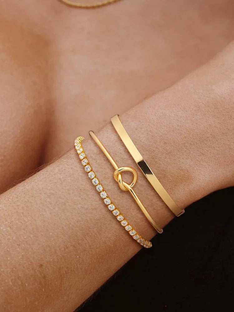 3pcs Stainless Steel/ Gold Plated Bracelets -