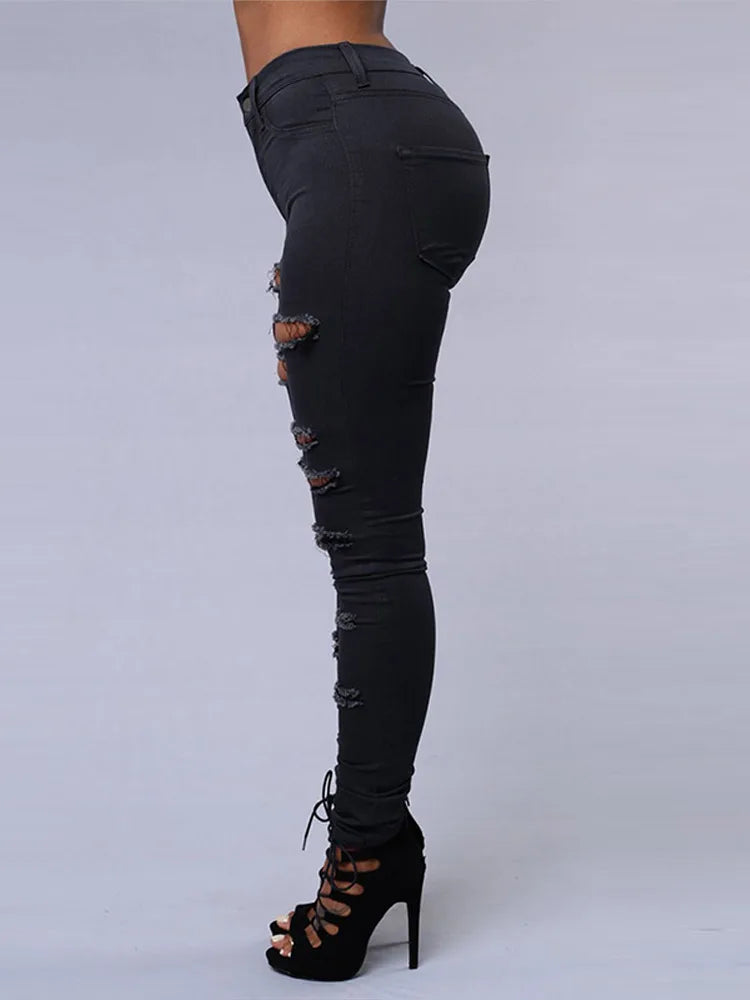 High Waist Ripped Women's Skinny Jeans -