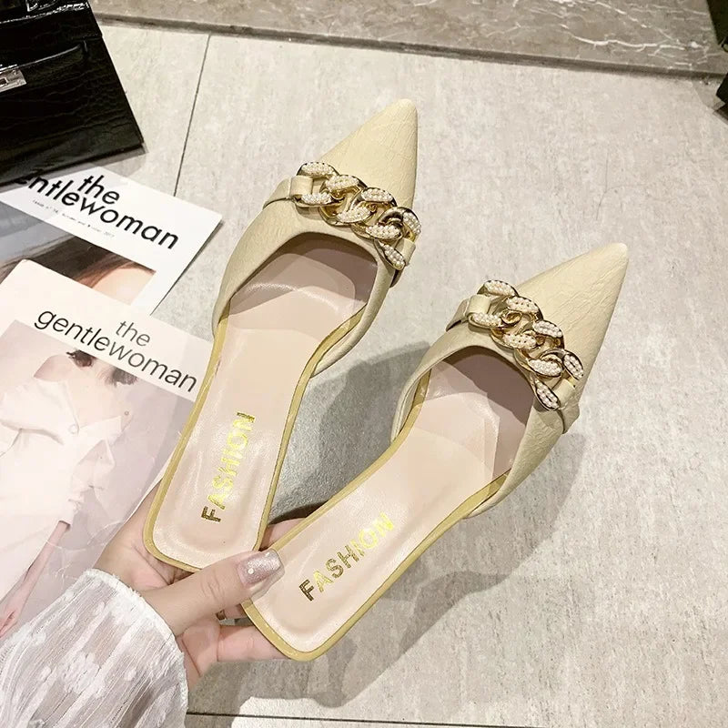 Baotou Half Drag Female Outside Wearing 2025 Summer New Fairy Wind Thin Heel Sandals High Heel Muller Slippers Slippers Women -
