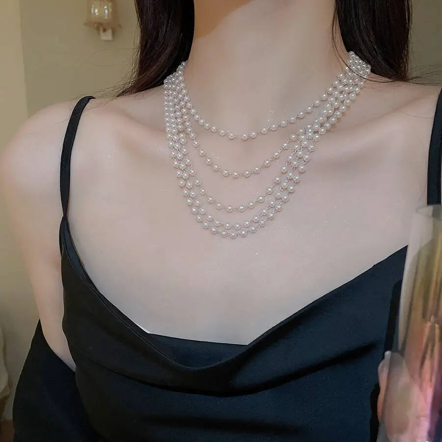 Multi-Layer Pearl Choker Necklace -