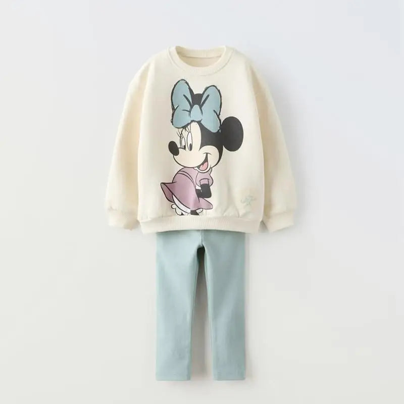 Minnie Mouse Pattern Baby Girl Autumn Sweatshirt Suit Popular Design Tops + Leggings Two Piece Set Kids Clothing Children's Set -