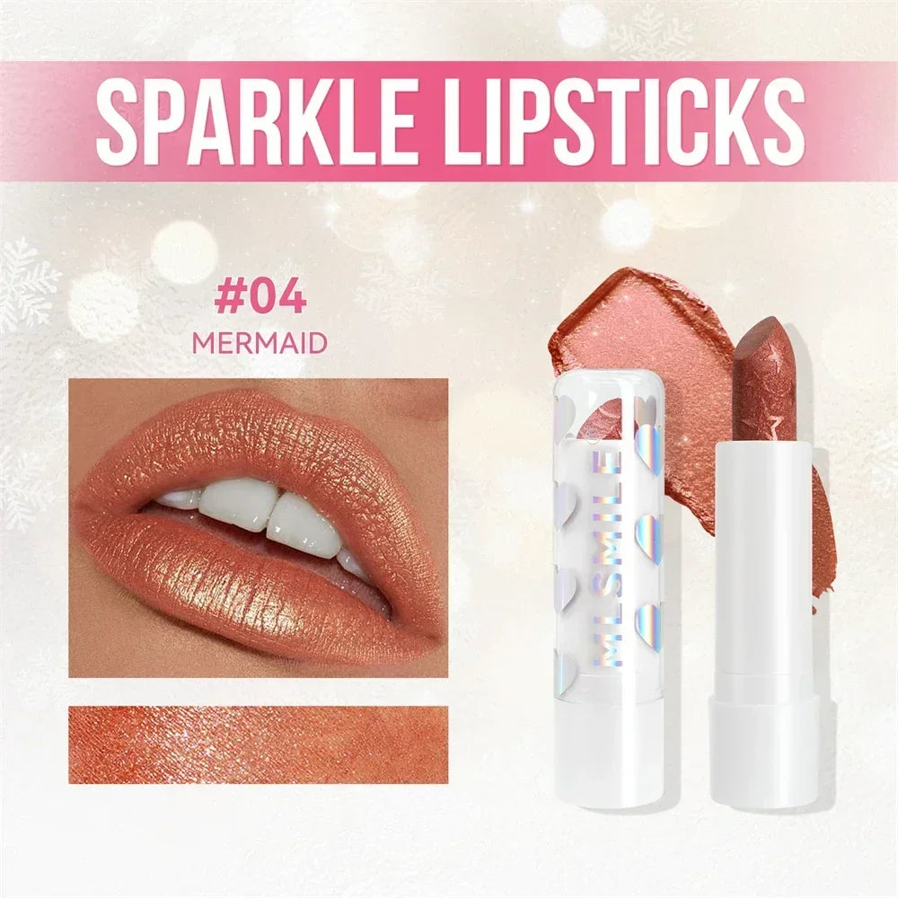 Diamond Metallic Pearlescent Lipstick Shiny Non-stick Cup Matte Velvet Waterproof Lip Stick Sexy Red White Lips Makeup Cosmetics -
