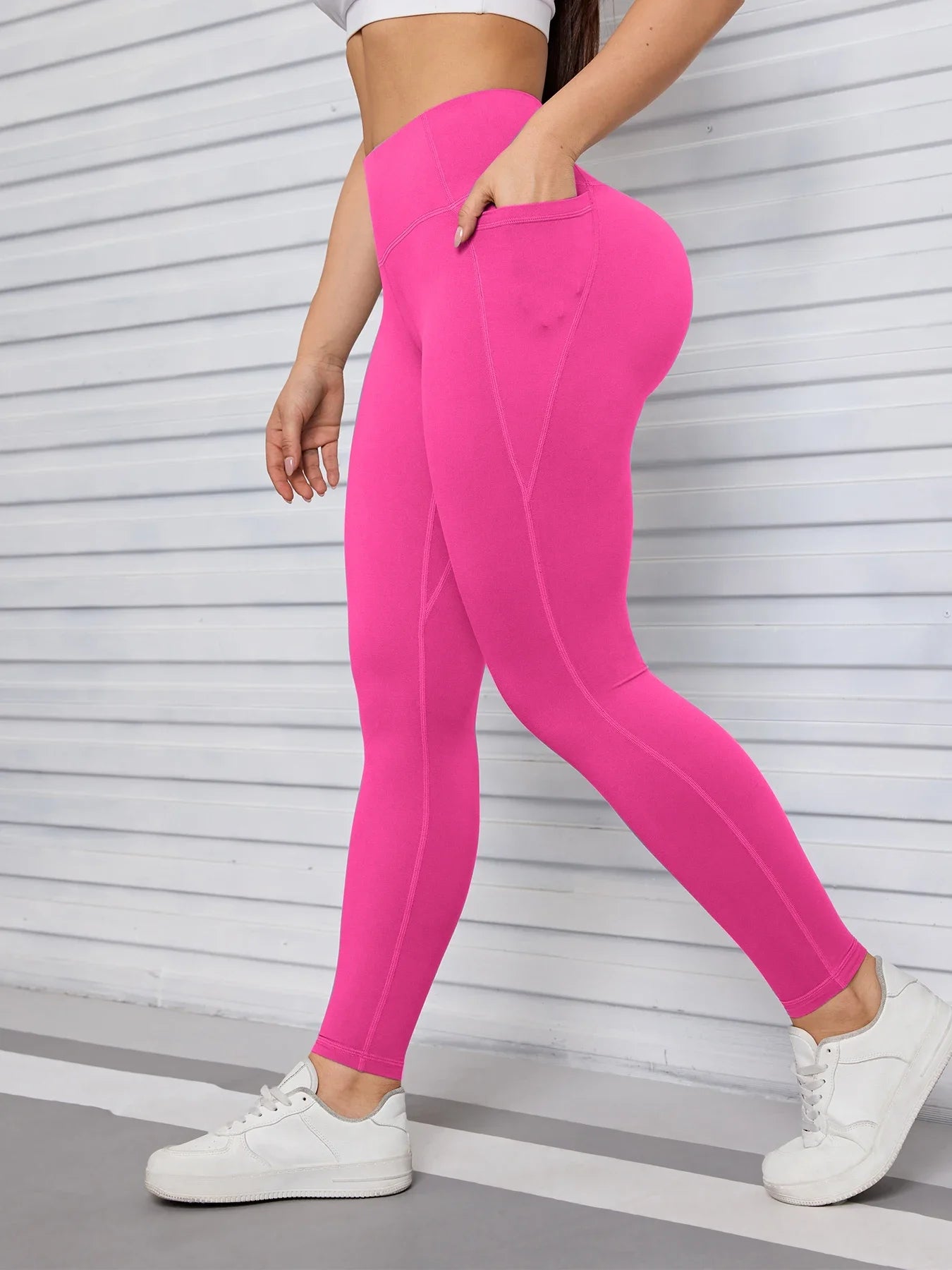 Yoga Pants with Pockets Tummy Control Butt Lifting Fitness Tights Women Solid Color Workout Leggings Sportswear -
