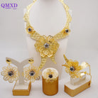 Flower Necklace Bracelet Earrings Ring Set -