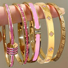 5/1pcs Sparkling Zirconia Inlaid Stainless Steel Bracelet Set -