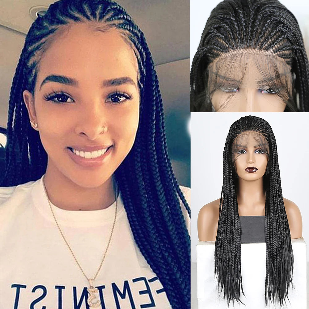 Enhance your style with this 13x4 lace front braided box braids wig—a fashionable and versatile choice for a trendy and chic hairstyle. -