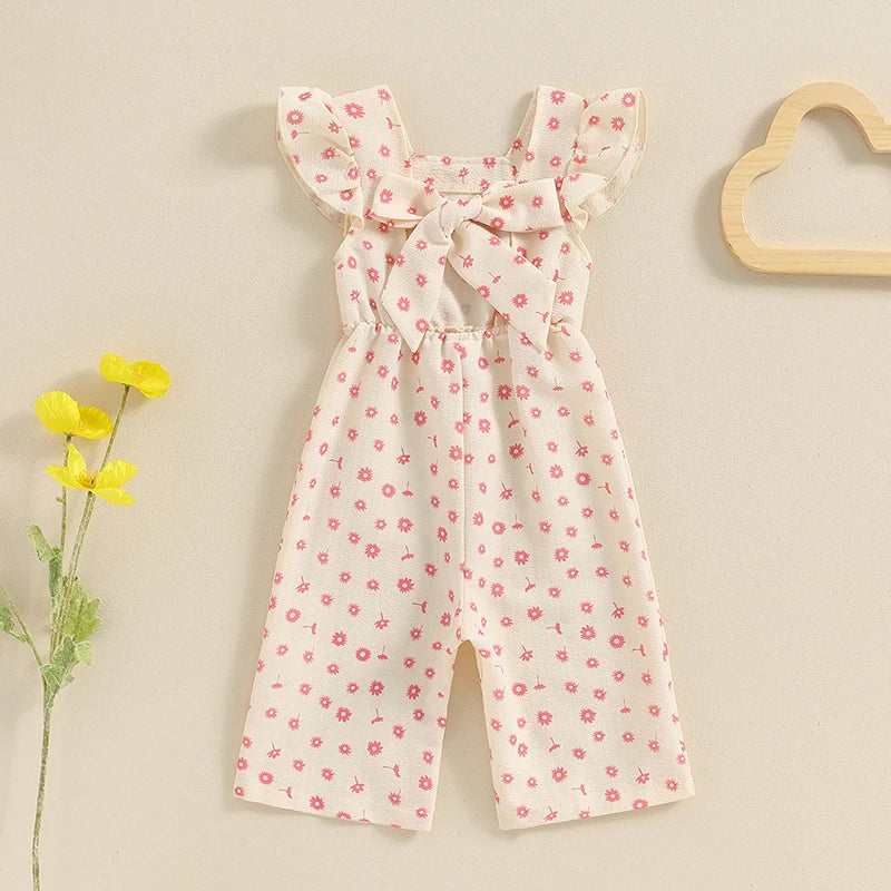 Toddler Kids Clothes Girls Summer Overalls Cotton Floral Print Backless Bowknot Rompers Jumpsuits Baby Clothing -