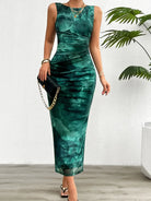 Women's Round Neck Style Slimming Sleeveless Dress With Split Bottom -
