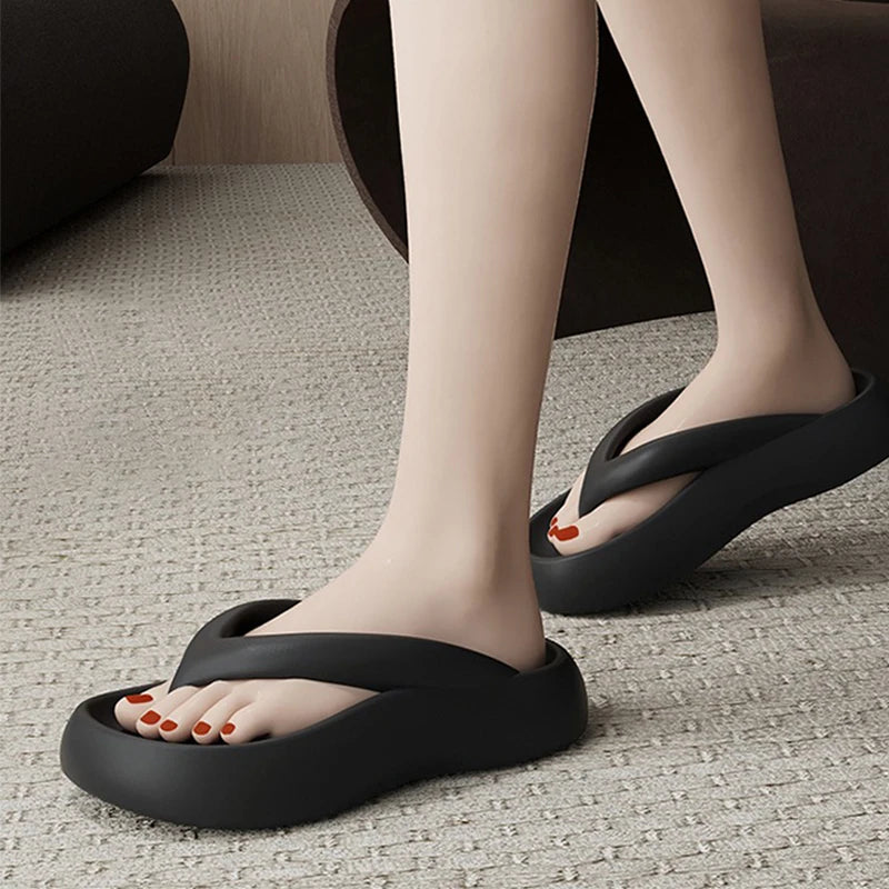 Thick soled flip flops with increased height 2024 new beach women's summer walking slippers -