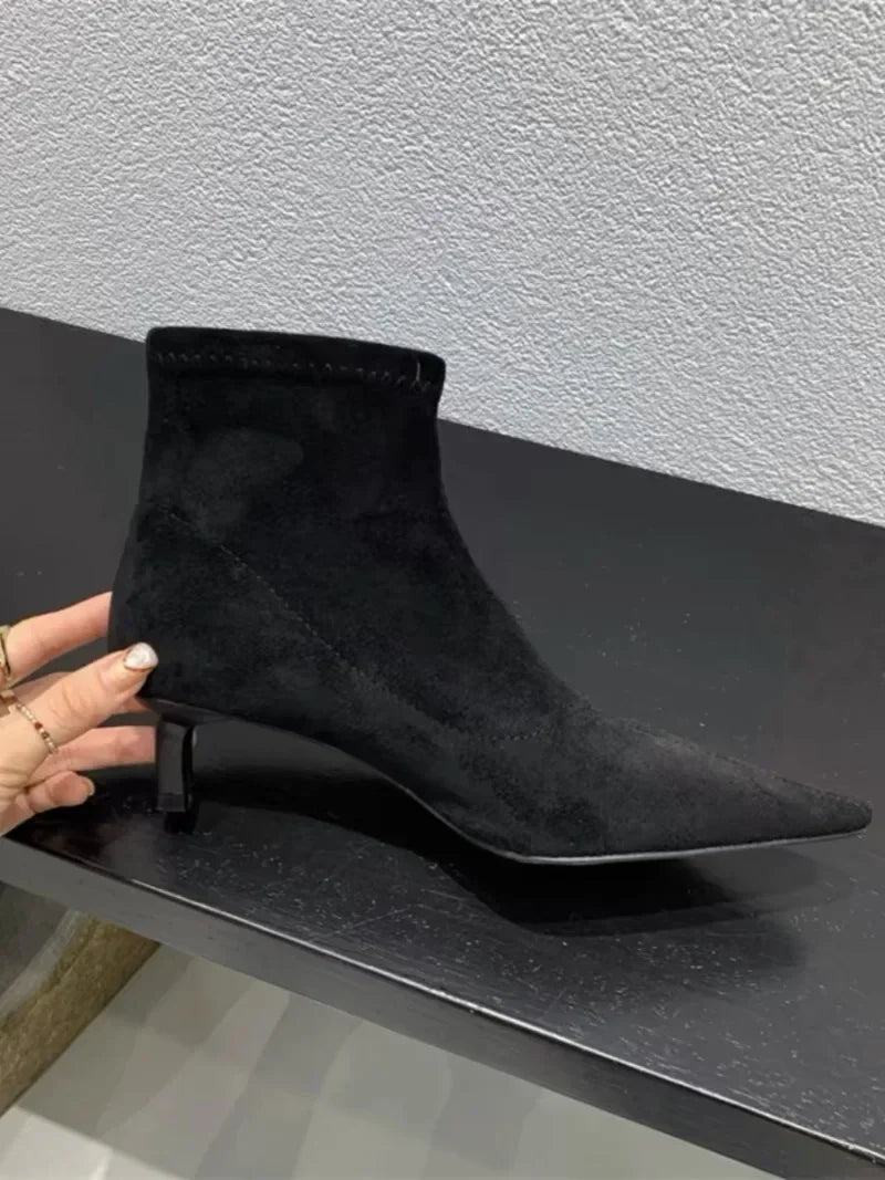 Shoes for Women 2025 High Quality Elegant Ankle Women's Boots Fashion Back Zipper Solid Office and Career Sexy Pointed Toe Boots -