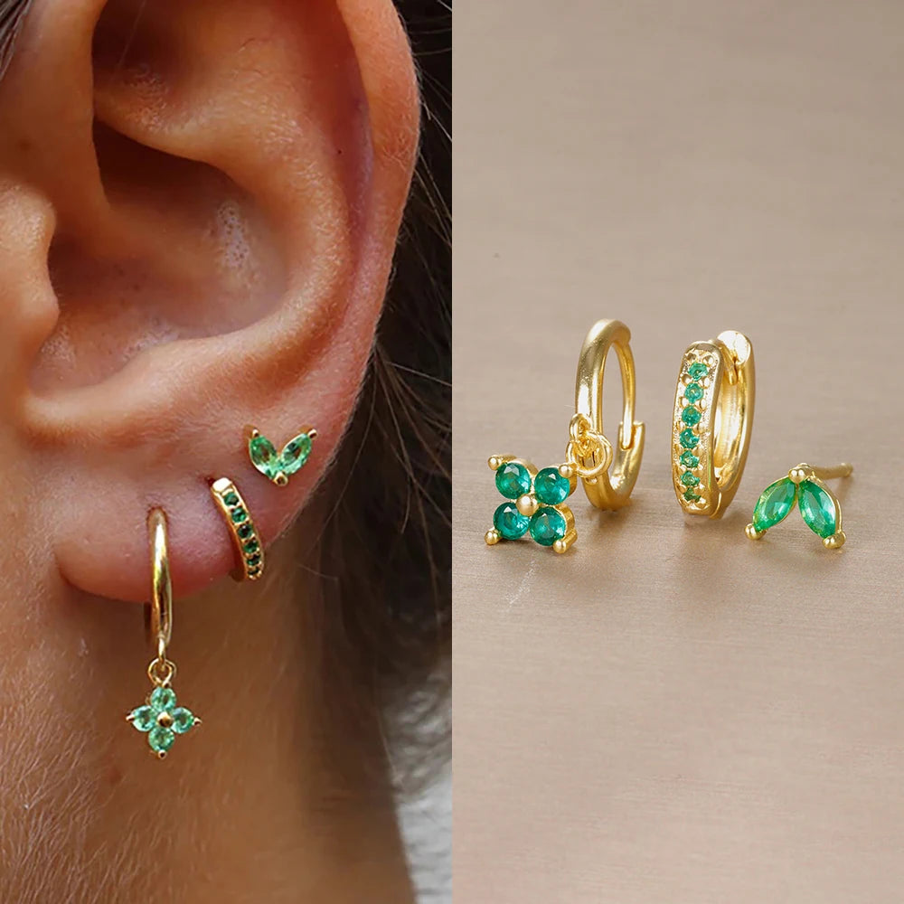 3PCS Trendy Stainless Steel Flower Drop Earring Set -