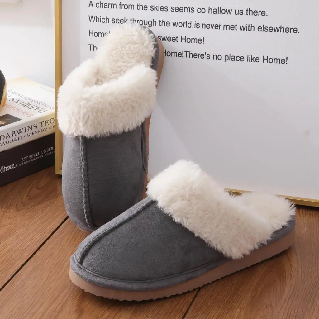 Evshine Women Plush Cotton Slippers Winter Indoor Warm Soft House Slipper Comfort Memory Foam Slides Outdoor Fur Fuzzy Flat Shoe -