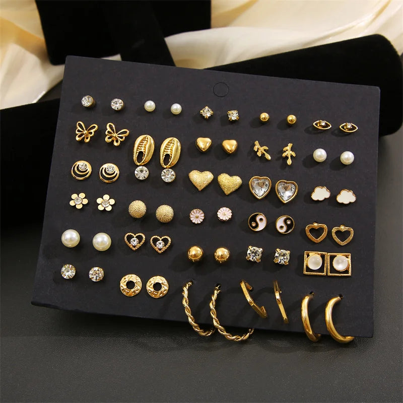 40Pcs/Set Gold Color Earrings -
