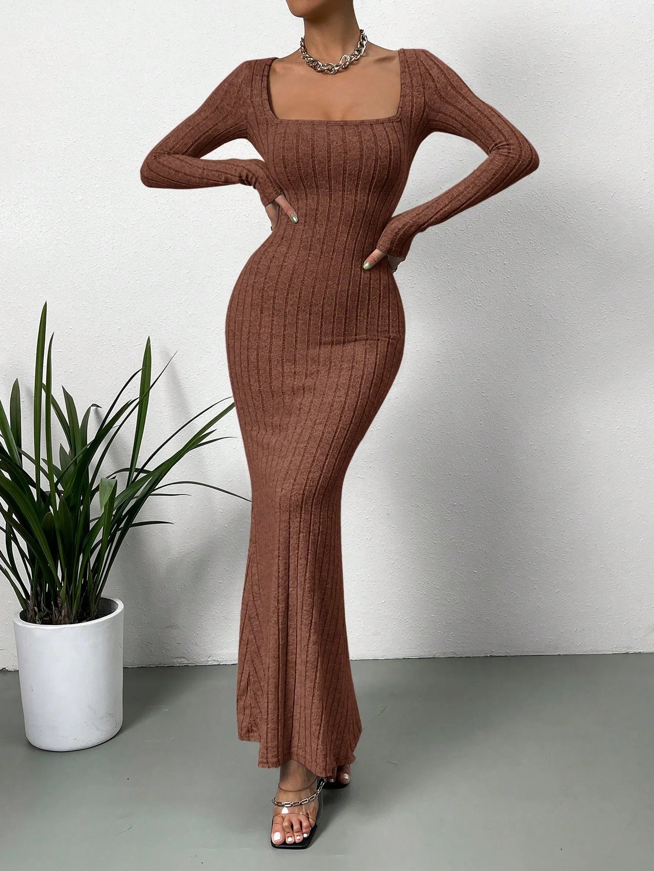 Women's Mid-Length Knitted Dress -