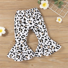 2pcs Baby Girl Clothes Sets Black Pullover Top + Leopard Print Bell-Bottoms Autumn Children's Clothing For 2 3 4 5 7 8 Years Old -