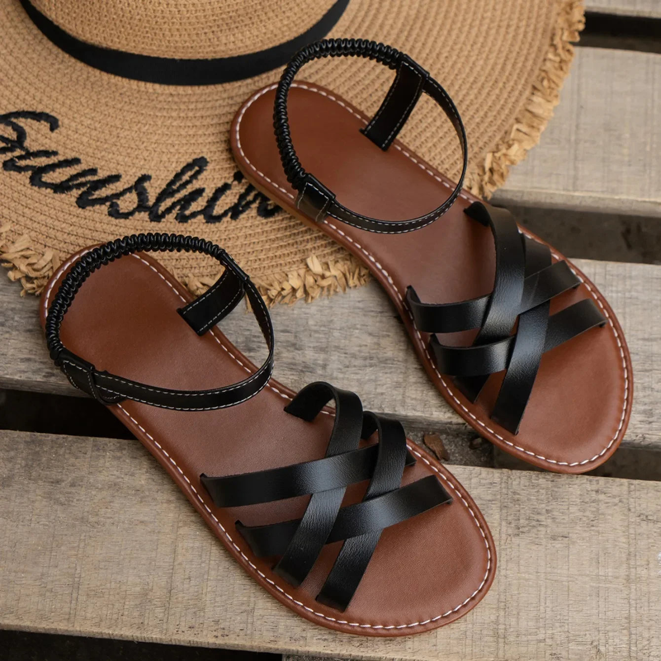Shoes for Women 2025 Summer New Women Flat Sandals Bottom Roman Strap Sandals with Non Slip Rubber Soles Ladies Daily Sandalia -