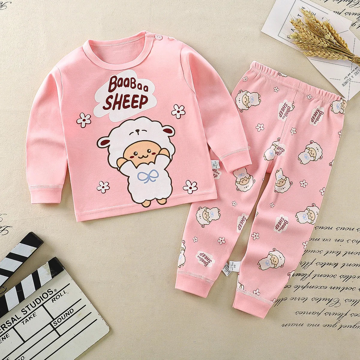 Toddler Boys Underwear Set Cotton Lettering And Bear Pattern Long Sleeve Top And Matching Pants Pajama Set -