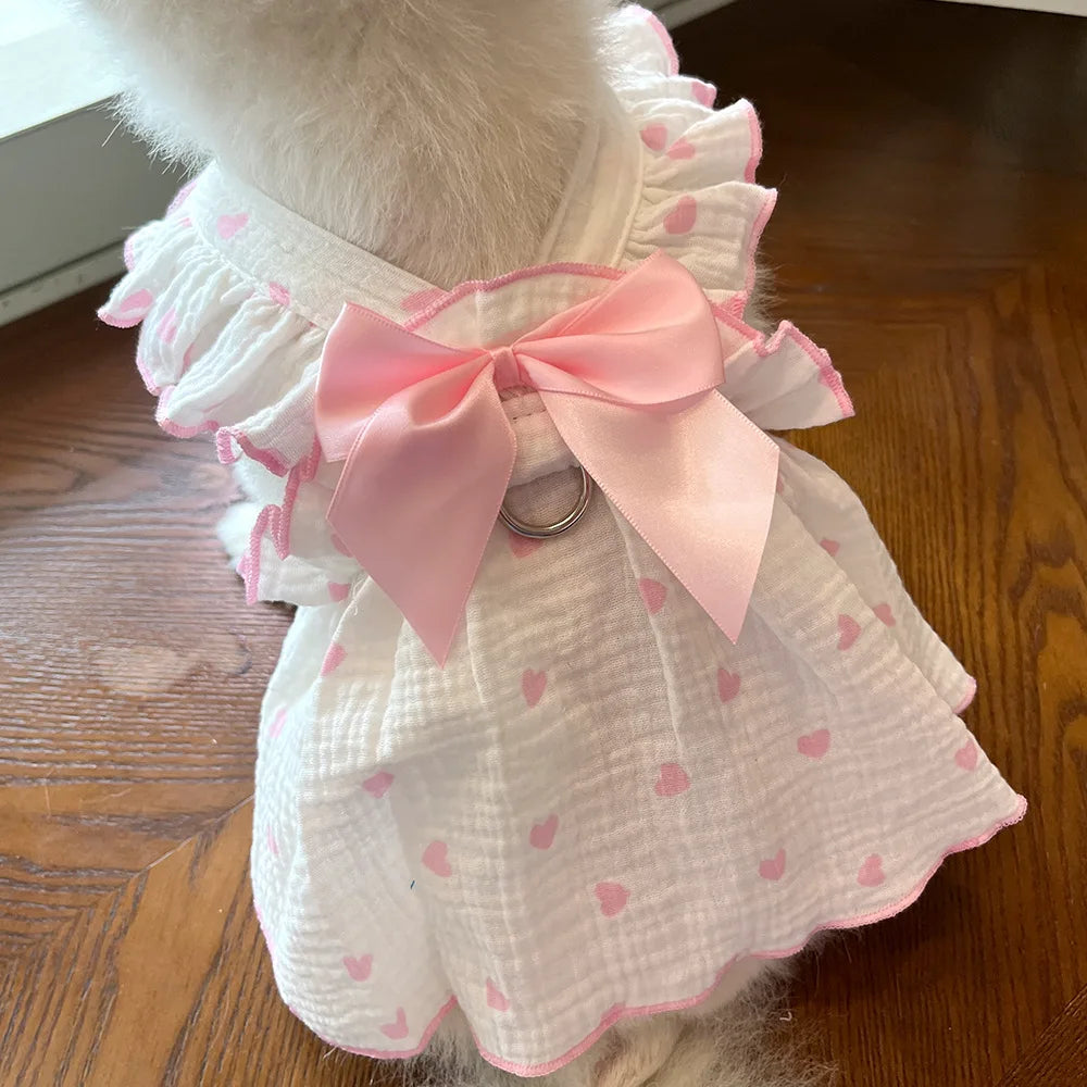 Pet dresses clothes for spring and summer dogs cats teddy bears Pomeranians plush toys hearts all cotton fabric -