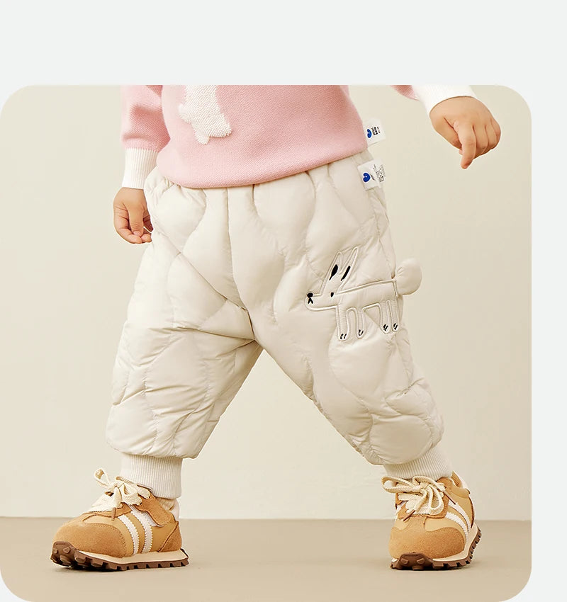 Keep your kids cozy and protected with these new style three-proof high-waisted warm down trousers—perfect for boys and girls on chilly days! -