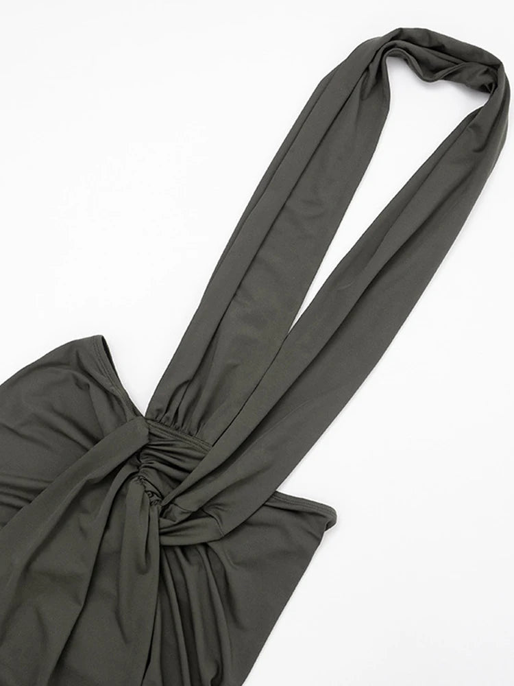 Halter V Neck Twist Front Dress -