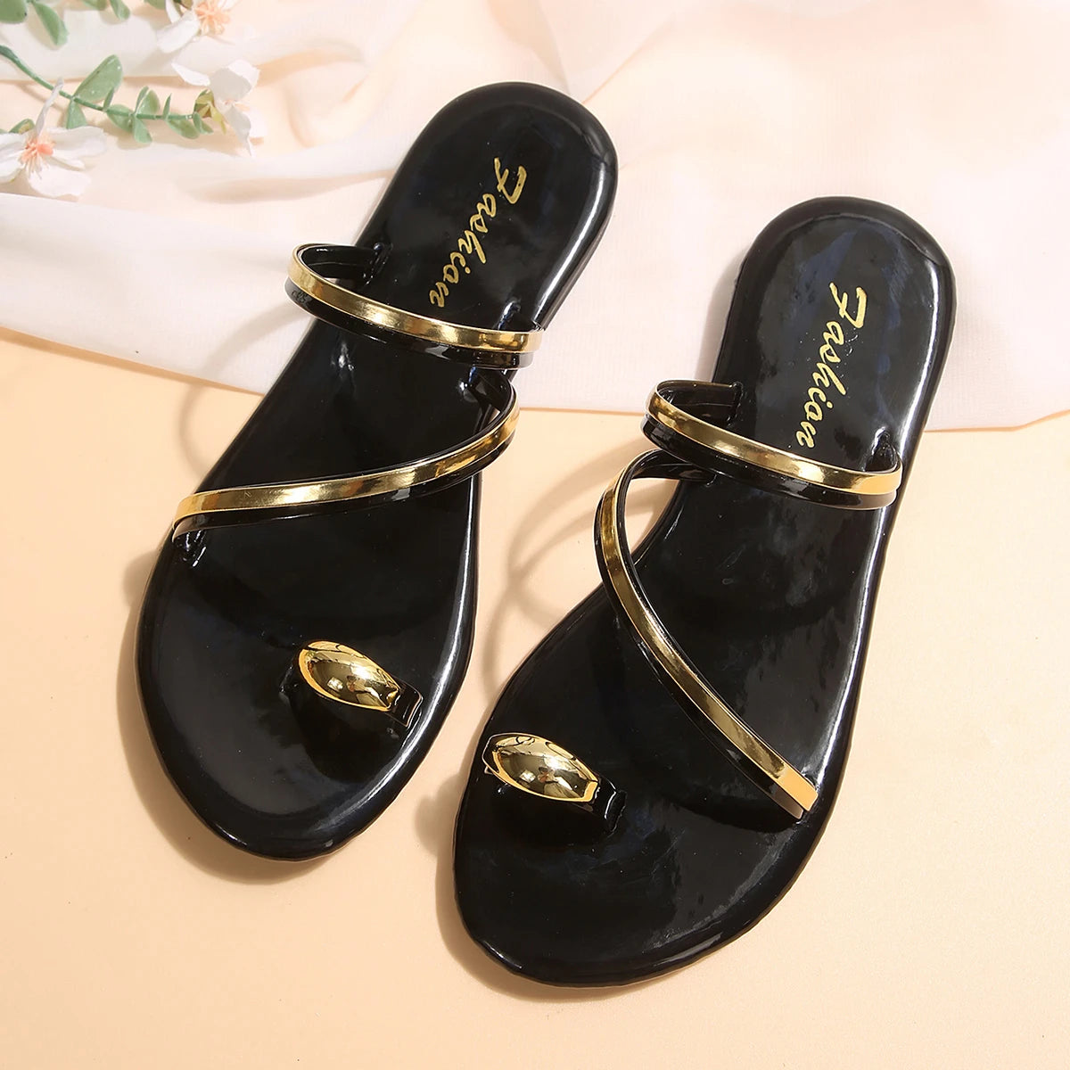 Wine Red Clip Toe Non Slip Slides Flats -