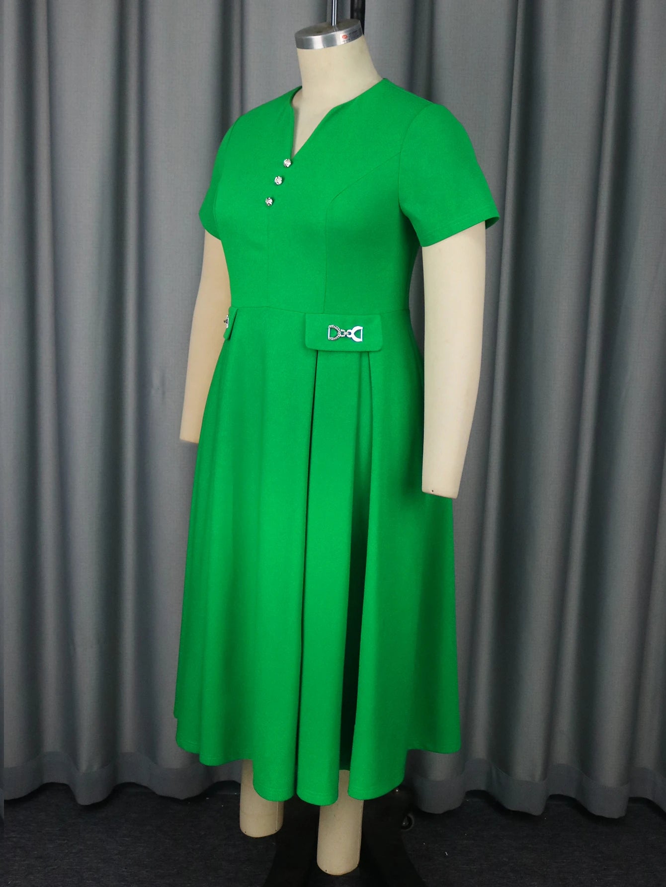 Elegant Short Sleeve Midi A Line Dresses for Women with Decorative Buttons Ideal for Church Brunch Garden Party or Daytime Event -