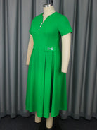 Elegant Short Sleeve Midi A Line Dresses for Women with Decorative Buttons Ideal for Church Brunch Garden Party or Daytime Event -