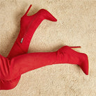 Eilyken Sexy Fashion Pointed Toe Over-The-Knee Boots Women Red Zipper High Heels Shoes Winter Striptease Motorcycle Long Botas -