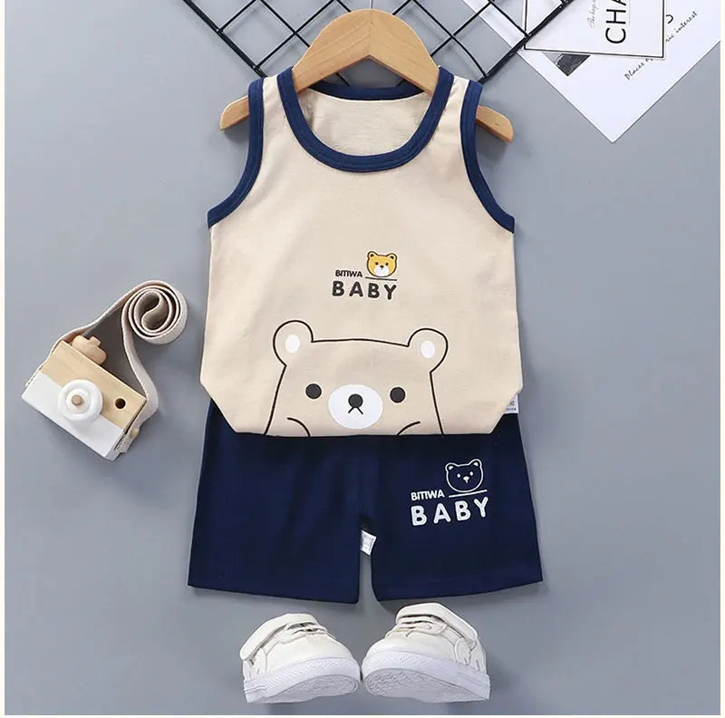 Children Sets Kids Clothes Boys Girls Vest Suit Summer Children's Clothing baby Cotton T-Shirts Shorts Tank Top Sleeveless -