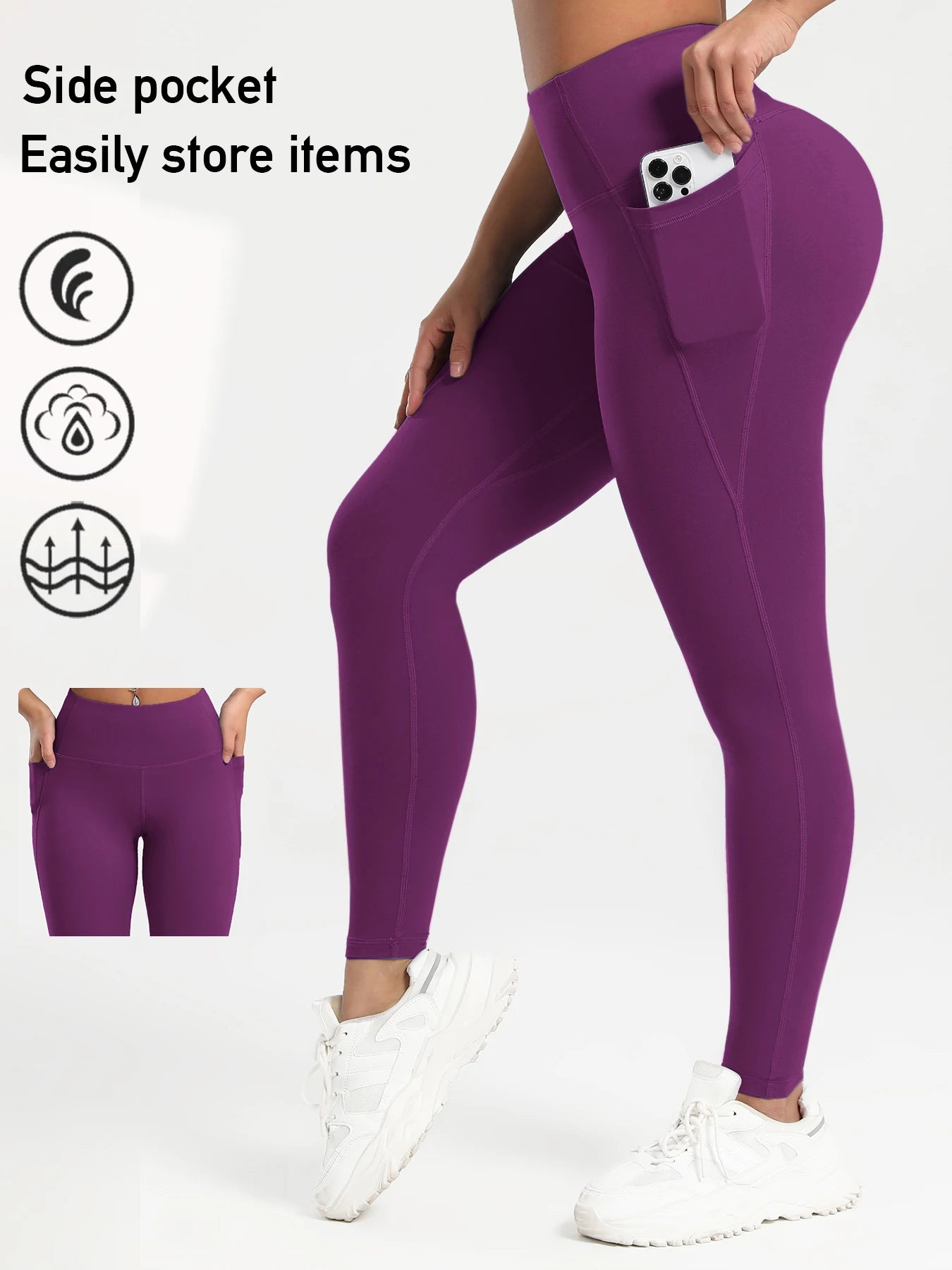 Yoga Pants with Pockets Tummy Control Butt Lifting Fitness Tights Women Solid Color Workout Leggings Sportswear -