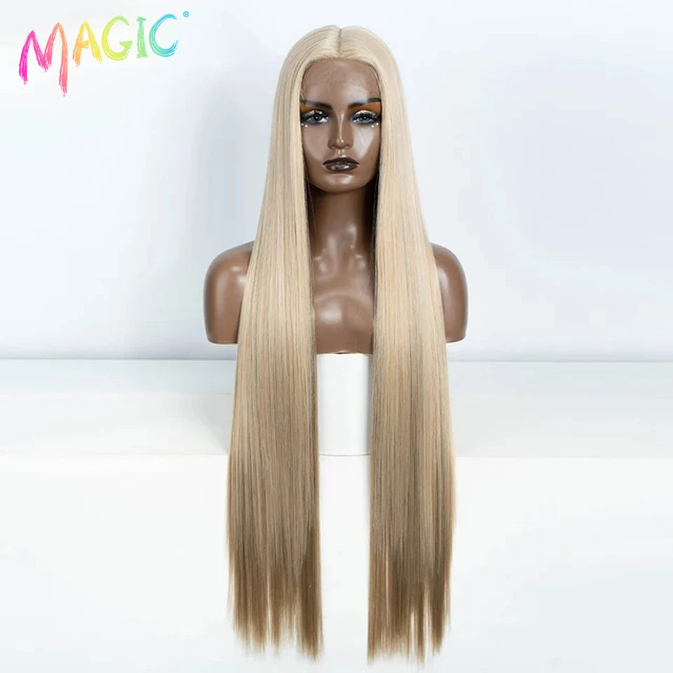 Achieve a magical transformation with this 38-inch ombre blonde lace front wig. Ideal for cosplay, events, or everyday wear, this wig offers a cute and stylish look that is sure to turn heads. -