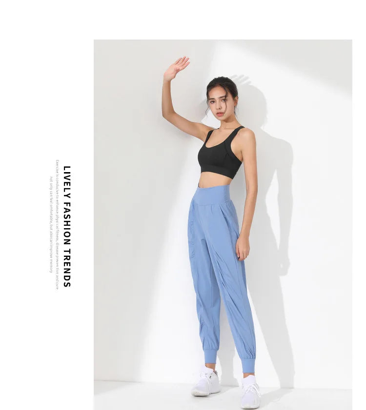 Woman Yoga Pants Loose Slim Quick-Dry Yoga Pants Pleated Hem Bound Running Fitness Capris Pockets Jogging Pants Sports pants -