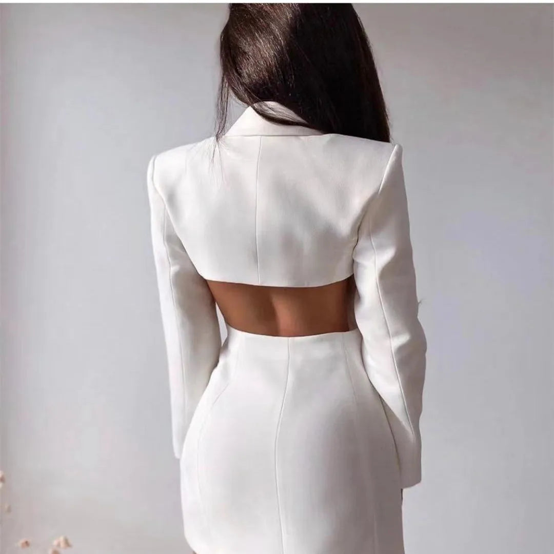Backless Double Breasted Suit Skirt -