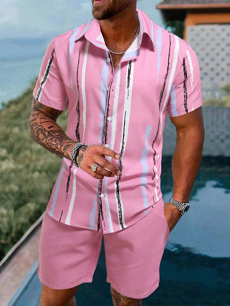 Summer Men's Short Sleeve Shirt And Beach Shorts Set Outdoor Sports Comfortable Men's Shorts Hawaii Men's Travel Casual Shirt -