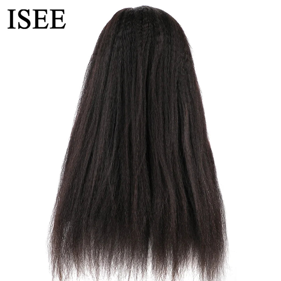 Wear Go Glueless Wigs ISEE Hair Brazilian Kinky Straight 7x5 HD 100% Glueless Preplucked Human Wigs Ready To Go Pre Cut No Glue -