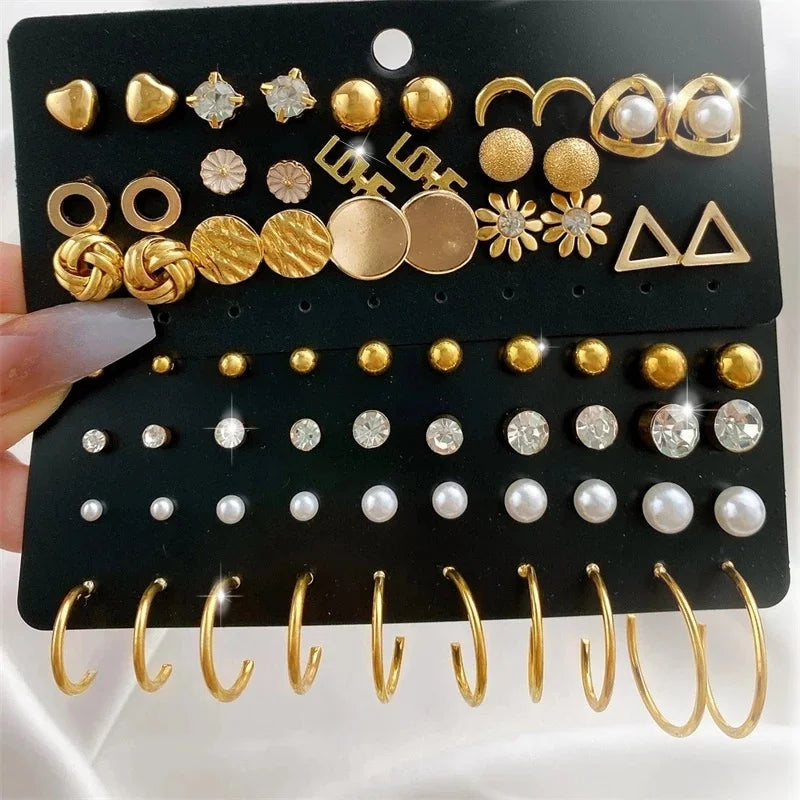 40Pcs/Set Gold Color Earrings -