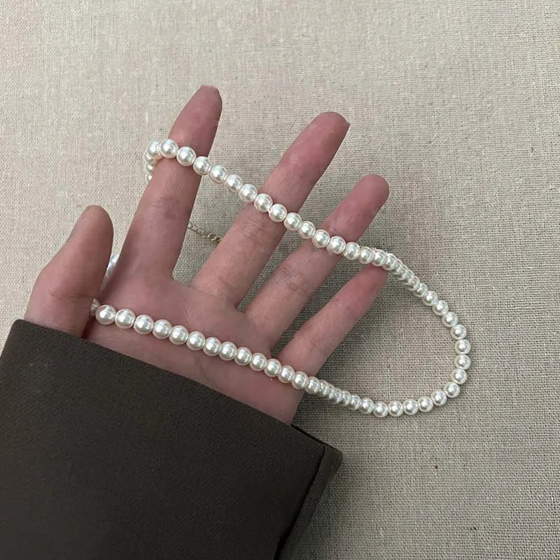 Vintage White Pearl Chain Choker Necklace -